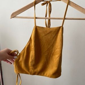 Urban Outfitters Mustard Yellow Suede Cropped Halter Tank Open Back- Size Small